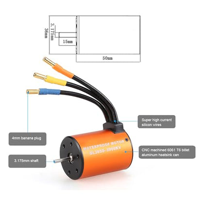 GoolRC Brushless Motor Upgrade Waterproof 3650 3900KV Brushless Motor with 60A ESC Combo Set for 1/10 RC Car Truck