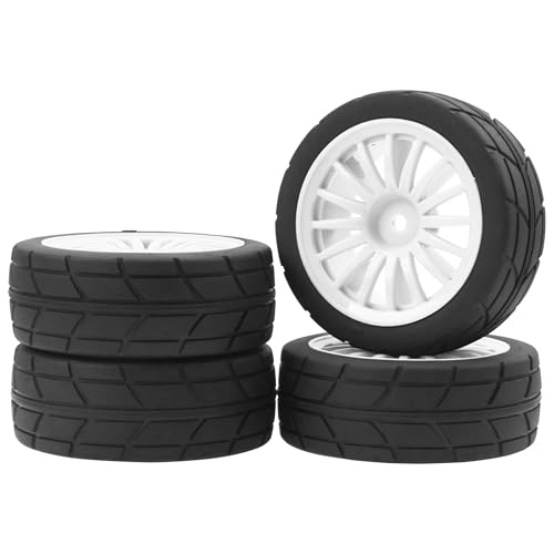 4Pack Vgoohobby OD70mm RC 1/10 On Road Rubber Tires w/Plastic Wheel Rims 12mm Hex Compatible with HSP HPI Redcat Tamiya Traxxas Kyosho 1/10 RC On Road Racing Touring Car (White) - color: White