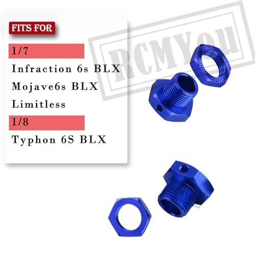 17mm Wheel Hex/Nuts & Wheel Wrench Upgrades Part for 1/7 Infraction 6s BLX/Mojave 6s BLX/Limitless 1/8 Typhon 6S BLX,Aluminum Hex Hub Adapters Hops Up,Navy Blue - color: Blue - Upgrades Part
