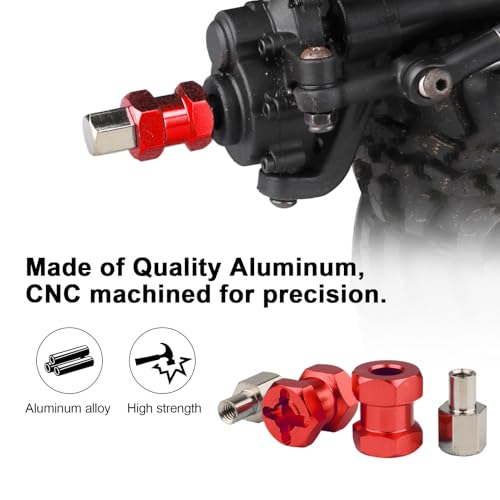 4-Pack HobbyPark 12mm Wheel Hex Drive Hubs Combiner Coupler Aluminum 15mm Offset Extension for 1/10 RC Crawler Car Parts (Red) - color: Red, size: 15mm Length