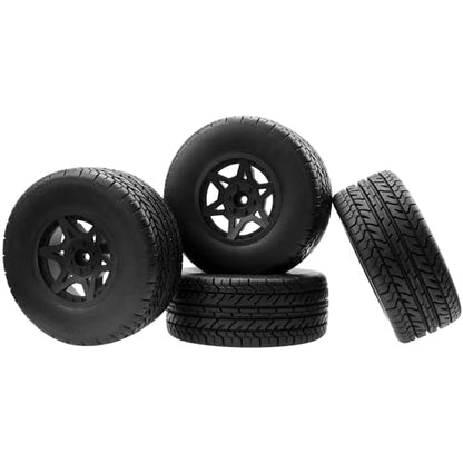 Not-Glued 4-Pack RC Short Course Truck Wheels & Tires w/Foam Inserts OD110mm Compatible with Losi Tenacity Traxxas Arrma HPI Redcat Blackout 1/10 RC Short Course,6-Spoke