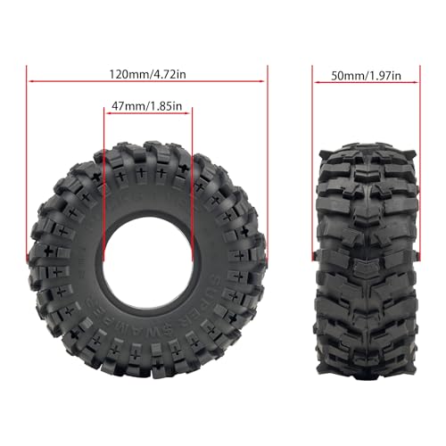DJX 4PCS 1.9 Inch 120mm Tall Tires Super Soft Sticky Rubber Tires with Foam Instert for Axial SCX10 I II III D90 D110 TRX4 Redcat Etc 1/10 RC Crawler Car