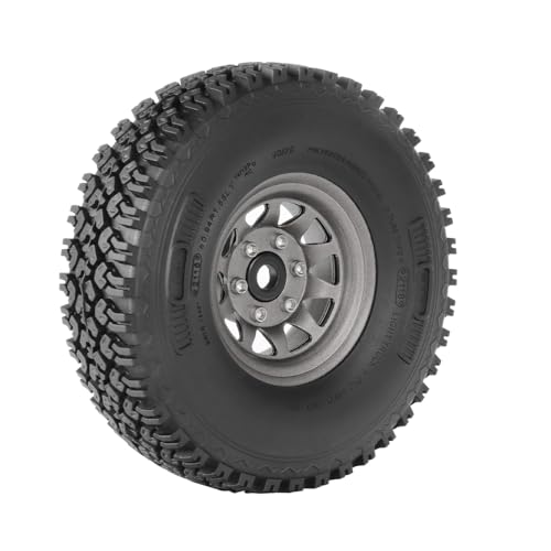 4PCS 1.55 Inch Beadlock Metal Wheel Rim and Rubber Tires Set for 1/10 RC Rock Crawler Car for Axial AX90069 D90 TF2 Tamiya CC01 LC70(90mm-10Holes Grey) - color: 90mm-10holes Grey