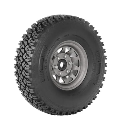 4PCS 1.55 Inch Beadlock Metal Wheel Rim and Rubber Tires Set for 1/10 RC Rock Crawler Car for Axial AX90069 D90 TF2 Tamiya CC01 LC70(90mm-10Holes Grey) - color: 90mm-10holes Grey