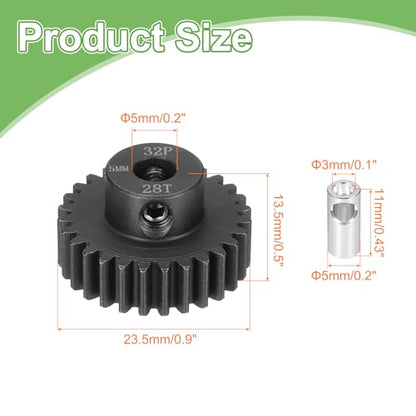 MECCANIXITY Steel 32P Gear Set with Gear Adapter 28T 5mm Shaft Motor Gears for RC Vehicles Truck Drift Car Part, Black - size: 28T