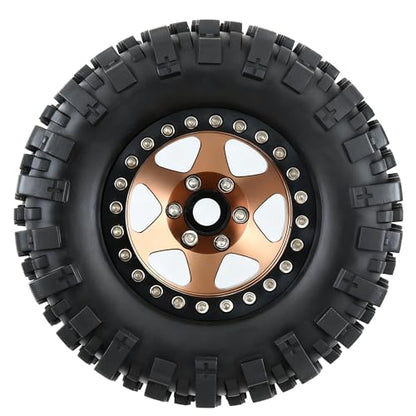 REDSPIDER 4PCS 1.9" RC Crawler Tires Mud Slingers (OD 95mm/3.75") & Beadlock Wheels, Deep Dish -10.4mm Negative Offset Rim for 1/12 MJX H12Y, MN128, MN82S, (Brown) - color: Brown