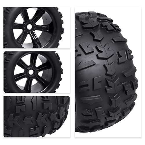 Pre-Glued 17mm Hex RC Wheels and Tires for 1/8 Scale RC Monster Truck Compatible with Traxxas E-Revo T-Maxx Redcat Kaiju Arrma Kraton, 4-Pack