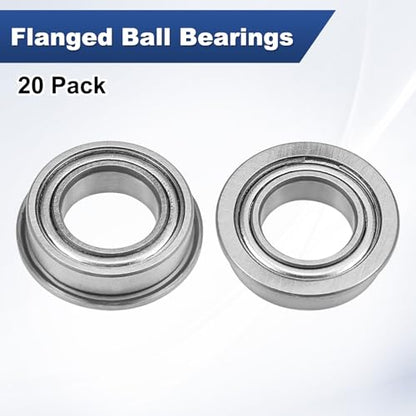 M METERXITY 20-Pack MF148ZZ Flanged Ball Bearing, 8mm x 14mm x 4mm Double Metal Shielded Z1 Chrome (GCr15) Steel Flange Rip Bearings for Wheelbarrow/Printer/Fax Machines/Power Tools - size: 8mm x 14mm x 4mm