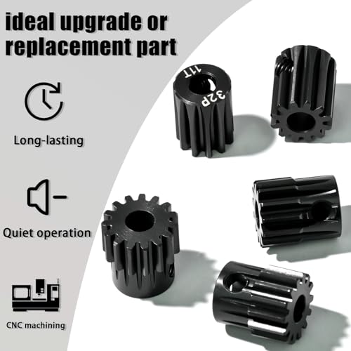 5Pcs 32P Hardened Steel Pinion Gear Set 5mm Shaft 11T 12T 13T 14T 15T Motor Pinion Gear with M4 Screw and Hex Key, for Arrma HPI Kyosho Losi Axial Traxxas Tamiya 1/10 RC Car and 540/550 Motors - size: 32P-HSP-5mm-11-15T