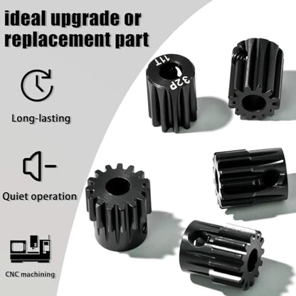 5Pcs 32P Hardened Steel Pinion Gear Set 5mm Shaft 11T 12T 13T 14T 15T Motor Pinion Gear with M4 Screw and Hex Key, for Arrma HPI Kyosho Losi Axial Traxxas Tamiya 1/10 RC Car and 540/550 Motors - size: 32P-HSP-5mm-11-15T