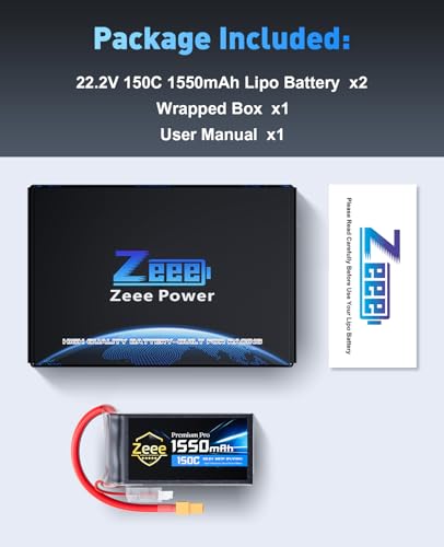 Zeee Premium Pro 6S Lipo Battery 1550mAh 22.2V 150C Ultra-Low IR Soft Pack Lipo Battery with XT60 Connector for FPV Racing Quadcopter Drone Helicopter Airplane RC Car Truck Boat RC Models (2 Packs)