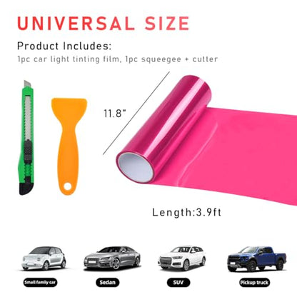 povtii Tint Vinyl Film Sticker Sheet Roll for Car Headlight, 12×48 Inch Auto Taillight Vinyl Wrap Film, Self Adhesive Fog Light Vinyl Film with Squeeze & Cutter, Car Accessories (Pink) - color: Pink