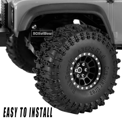 1.0" Beadlock RC Wheels and Tires for 1/18 TRX4M,1/24 SCX24 RC Crawler,1.0 Beadlock Tires w/Alloy Aluminium Wheels 1.0 rc Beadlock Rims,4PCS,Black - color: Black(4pcs)