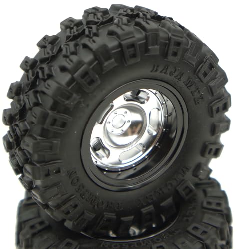 Rc 1.0 Beadlock Wheel Tires Set -2mm Offset Wheel Rims for 1/18 1/24 RC Crawler Car Axial SCX24 AX24 TRX4M FCX24 Upgrade TW1002 (Silver Black) - color: Silver Black