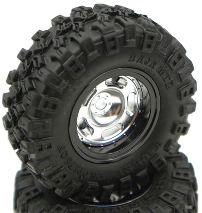 Rc 1.0 Beadlock Wheel Tires Set -2mm Offset Wheel Rims for 1/18 1/24 RC Crawler Car Axial SCX24 AX24 TRX4M FCX24 Upgrade TW1002 (Silver Black) - color: Silver Black