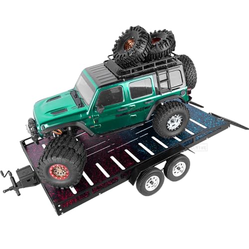 RC Trailer for 1/8 1/10 RC Crawler TRX4 TRX6 Redca t Scout II Gen8 Tamiya Scx10 II D90 Wraith,Aluminum RC Heavy Duty Truck and RC Rock Cars Trailer with RC Trailer Hook Coupler,Colorful - color: (Aluminum Rc Trailer) - Colorful