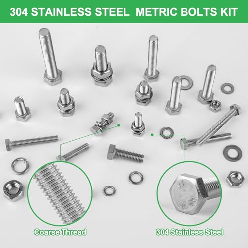 260Pcs M6 M8 M10 Hex Bolts and Nuts Assortment Kit,304 Stainless Steel Machine Screw Sets with Case,Metric Fastener Set Machine Screw Nuts Washers