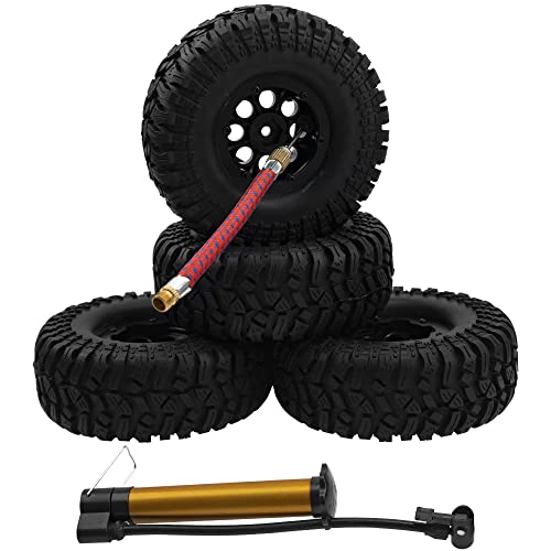 8-Hole 1.9" Rubber Tires Inflatable OD112mm & 12mm Hex Hub Plastic Beadlock Wheel Rims Compatible with 1/10 Axial SCX10 Tamiya CC01 TF2 RC Off-Road Crawler Car