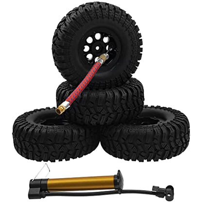 8-Hole 1.9" Rubber Tires Inflatable OD112mm & 12mm Hex Hub Plastic Beadlock Wheel Rims Compatible with 1/10 Axial SCX10 Tamiya CC01 TF2 RC Off-Road Crawler Car
