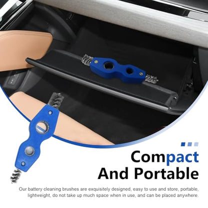 2 PCS Car Battery Terminal Cleaner Spray, 4-in-1 Battery Post Cleaner Brush with Steel Wire, Cleaning Tool for Terminals and Pipes, Universal for Most Cars, Trucks, SUVs (Blue) - color: Blue