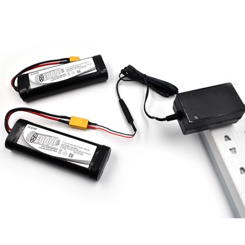 (2-Pack) 7.2V 3000mAh Ni-MH Battery with XT60 Plug for RC Cars & Trucks | 10C battery for LOSI, HPI, Associated, Kyosho and Tamiya 2WD/4WD models; includes 4.8V–12V Ni-MH/Ni-Cd charger. - color: 7.2V 3000mAh XT60-Plug