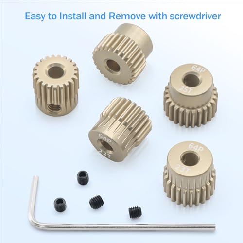 Surpass Hobby 64DP Pinion Gear 21T 22T 23T 24T 25T 3.175mm Motor Gears for 1/10 RC Car Brushed Brushless Motor Parts - size: 21T 22T 23T 24T 25T