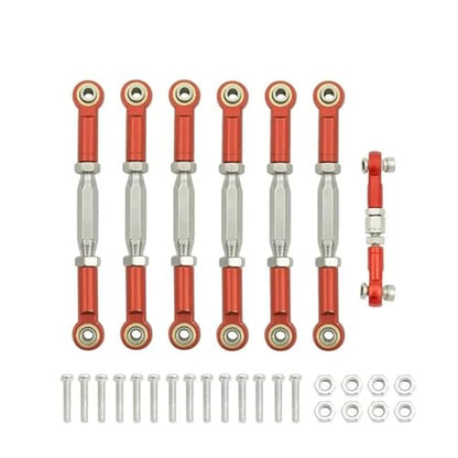 RC Car Rod Linkage Compatible with Traxxas for Slash 4X4/2WD 1/10 RC Car Upgrade Parts 1 Set 7 Pcs Metal Turnbuckle Camber Link End Adjustable Kit(Red) - color: Red