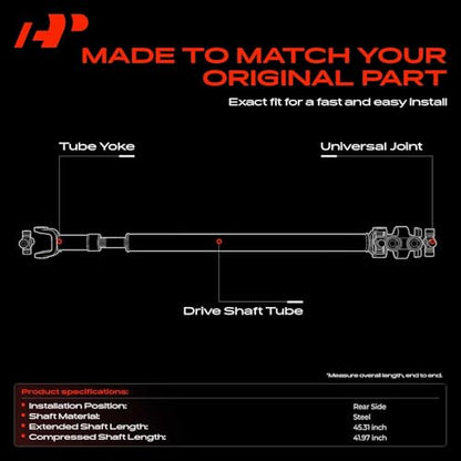 A-Premium Rear Drive Shaft Driveshaft Assembly Compatible with Toyota | for 4Runner 1990-1995, Pickup 1990-1995, 4WD, Automatic Transmission, Replace# 3711035641, 3711035670, Complete Prop Shaft - style: Fit 1990-1995 4Runner 2.4L 4WD, Auto Trans