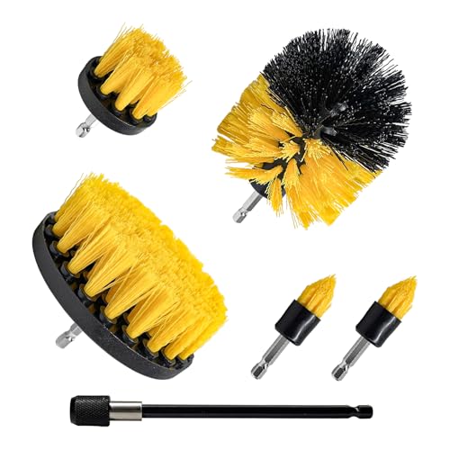 6PCS Drill Brush Attachment Set, 1/4in Power Scrubber Cleaning Brushes with Extended Rod, All Purpose Drill Activated Brushes Cleaning Kit for Car Detailing Carpet Floor Tub
