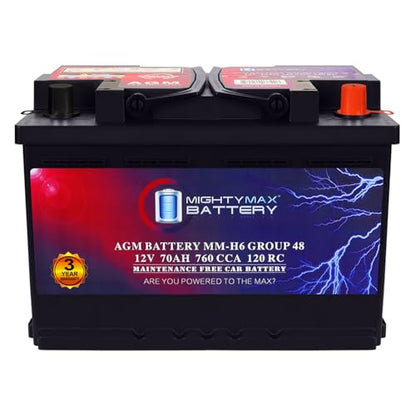 Mighty Max Battery MM-H6 Start and Stop Car BCI Group Size 48 12V 70 AH, 120RC, 760 CCA Rechargeable AGM Car Battery - style: Group 48