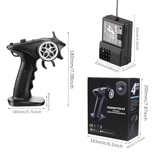 GoolRC GA-4H-TX RC Transmitter and Receiver, 2.4GHz Remote Controlle Transmitter with 4CH Receiver Combo for 1/8 1/10 1/16 1/32 RC Car Boat Plane Crawler Toys Gifts for Mod Enthusiasts