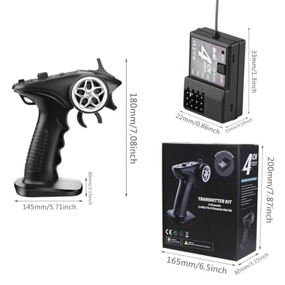 GoolRC GA-4H-TX RC Transmitter and Receiver, 2.4GHz Remote Controlle Transmitter with 4CH Receiver Combo for 1/8 1/10 1/16 1/32 RC Car Boat Plane Crawler Toys Gifts for Mod Enthusiasts