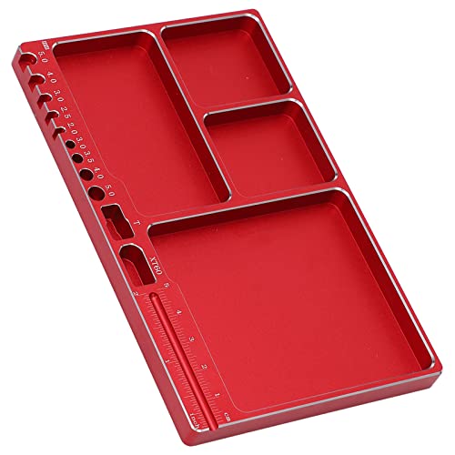Magnetic Screw Tray, Aluminum Alloy RC Repair Tool Tray with Strong Magnetic Pad for Screws Nuts and Washers, Portable Magnetic Parts Tray for RC Cars Aircraft Helicopters (Red) - color: Red