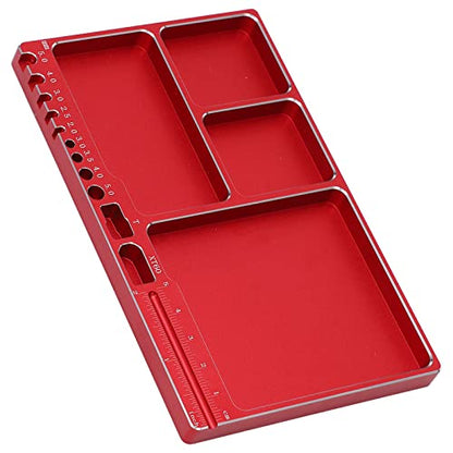 Magnetic Screw Tray, Aluminum Alloy RC Repair Tool Tray with Strong Magnetic Pad for Screws Nuts and Washers, Portable Magnetic Parts Tray for RC Cars Aircraft Helicopters (Red) - color: Red