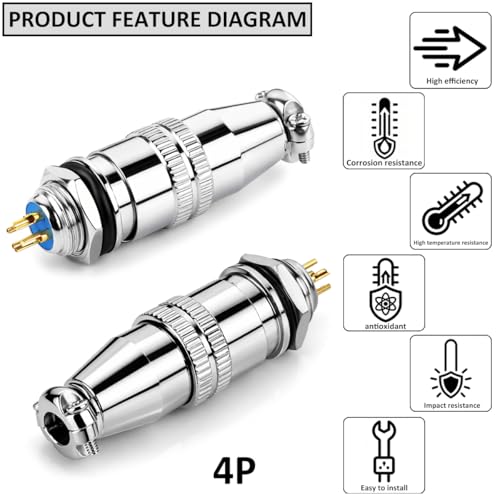 CLYXGS [4 Pack] XS10 Aviation Connector Plug & Socket, 4 Pin, Quick Push-Pull Ball Detent Locking, 10mm Panel Cutout, 6A 250V Industrial Metal Wire Connector Adapter (XS10-4P) - style: XS10-4