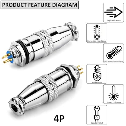 CLYXGS [4 Pack] XS10 Aviation Connector Plug & Socket, 4 Pin, Quick Push-Pull Ball Detent Locking, 10mm Panel Cutout, 6A 250V Industrial Metal Wire Connector Adapter (XS10-4P) - style: XS10-4