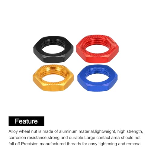 MECCANIXITY Aluminum 17mm x M12 RC Nut Pack of 16 (4 Colors) Hex Wheel Nuts for 1/8 RC Model Car Trucks Off Road Upgraded Parts