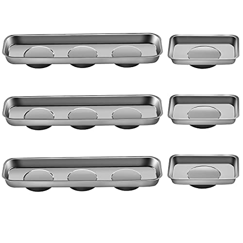 ZOENHOU 6 PCS 3.6 x 2.5 Inch & 9 x 2.5 Inch Magnetic Tray, Stainless Steel Magnet Parts Tools Trays Parts Screw Holder Metal Collector for Mechanics Hobbyists Woodworker - size: Rectangle 6 PCS
