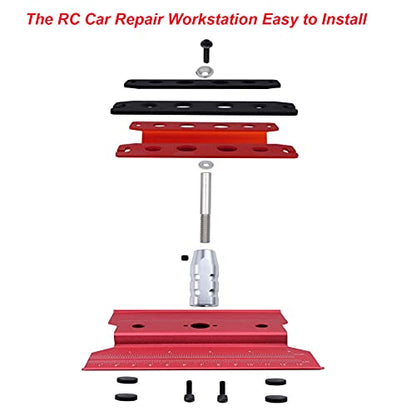 RC Car Work Stand Aluminum Alloy 360 Degree Rotation Lift Work Repair Workstation with Screw Tray for 18 110 112 116 Scale Cars Trucks Buggies Red