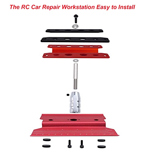 RC Car Work Stand Aluminum Alloy 360 Degree Rotation Lift Work Repair Workstation with Screw Tray for 18 110 112 116 Scale Cars Trucks Buggies Red