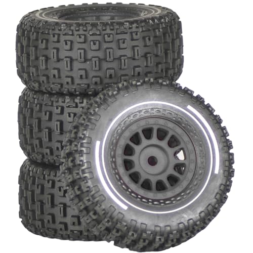 Pre-Glued 1/14 RC Truck Tires & Wheels (4PCS) - 12mm Hex All-Terrain Tires 2.56" OD - for Traxxas, ARRMA Mojave GROM,MJX Hyper Go 14301 14302 14303,Tamiya Kyosho HPI 1/14-1/18 Scale On/Off Road - color: Black