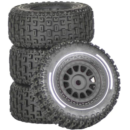 Pre-Glued 1/14 RC Truck Tires & Wheels (4PCS) - 12mm Hex All-Terrain Tires 2.56" OD - for Traxxas, ARRMA Mojave GROM,MJX Hyper Go 14301 14302 14303,Tamiya Kyosho HPI 1/14-1/18 Scale On/Off Road - color: Black