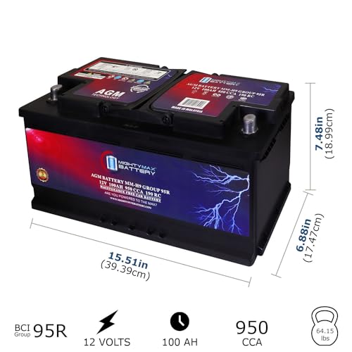 Mighty Max Battery MM-H9 Start and Stop Car BCI Group 95R 12V 100AH, 190RC, 950CCA Rechargeable AGM Car Battery - style: Group 95R