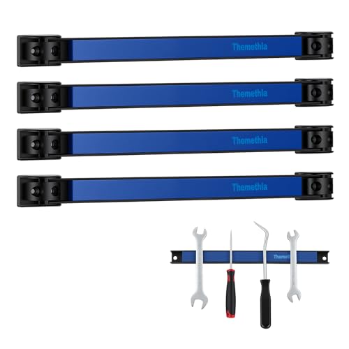 12" Magnetic Tool Holder Strip, 4 Pieces Blue Metal Tool Organizer Rack with Stainless Steel Surface, Magnet Bar for Garage Workshop, Easy To Install with Mounting Screws - color: Blue 4PC, size: 12"