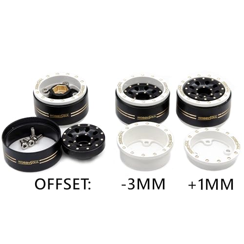 Brass 1.0 Beadlock Wheels Adjustable Offset Rims Weight 44g/Rim for RC Micro Crawler 1/18 TRX4M 1/24 Axial SCX24, (4-Pack, HS701453) - color: White & Black