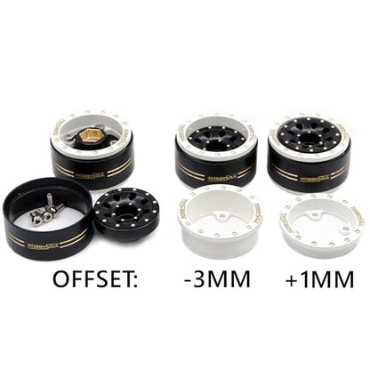 Brass 1.0 Beadlock Wheels Adjustable Offset Rims Weight 44g/Rim for RC Micro Crawler 1/18 TRX4M 1/24 Axial SCX24, (4-Pack, HS701453) - color: White & Black