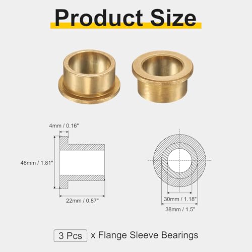 uxcell 3Pcs Flange Sleeve Bearings, 30mm Bore x 38mm OD x 22mm Length, Self-Lubricating Sintered Bronze Bushings - size: 30mm Bore x 38mm OD x 22mm Length