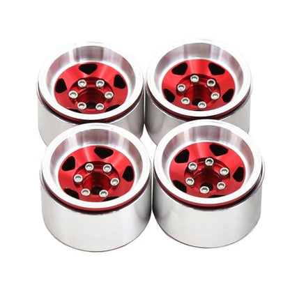 REDSPIDER 1.0 Beadlock Wheels and Tires（4pcs）， 1.0 Crawler Tires for 1：24 1:18 RC Scale Rock Crawler Car SCX24 FMS FCX24 TRX4M Axial AX24 90081 Gladiator Bronco C10 ﻿ (Red) - color: Red