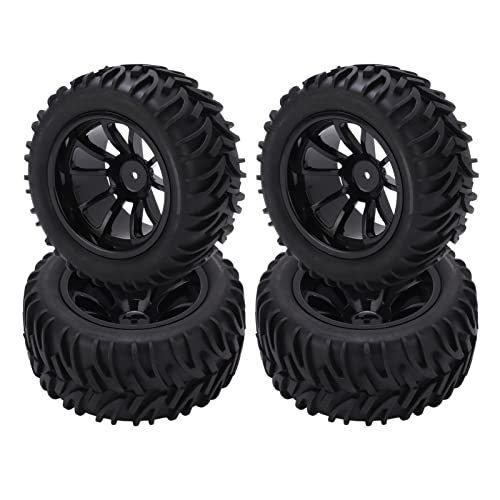 Generic 4PCS RC Plastic Wheel Rim Rubber Tires with 10 Spoke Set, for Truck 1/8 1/10 Remote Control Car