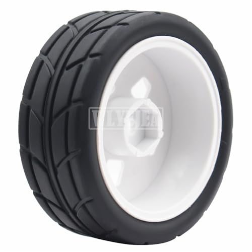 4PCS RC 1/10 On-Road Tires 65mm RC Rubber Tires w/Plastic Wheel Rim 12mm Hex Fit for 1/10 RC On-Road Rally Car HPI Tamiya TT01 TT02 Kyosho Wltoys 144001 - color: White 3
